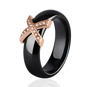 Fashion Jewelry Women Ring With AAA Crystal 6/8 mm X Cross Ceramic Rings For Women Men Plus Big Size 10 11 12 Wedding Ring Gift