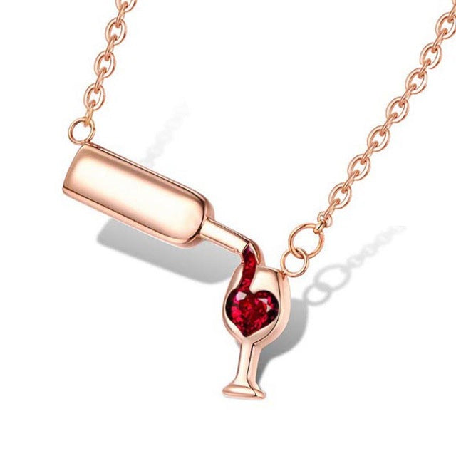Love Wine Women Pendant Necklace Woman Necklace and Pendant Cubic Zirconia Unique Design Jewelry