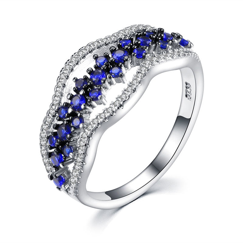 Romad Blue Crystal Rings for Women Multi Layer Engagement ring Silver Fashion Wedding Jewelry Girl Friend's Gift R4