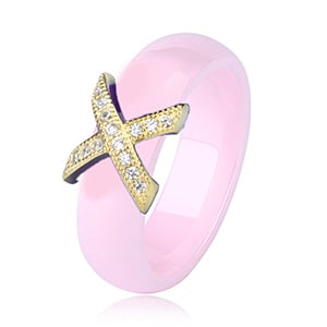 Fashion Jewelry Women Ring With AAA Crystal 6/8 mm X Cross Ceramic Rings For Women Men Plus Big Size 10 11 12 Wedding Ring Gift