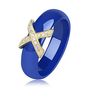 Fashion Jewelry Women Ring With AAA Crystal 6/8 mm X Cross Ceramic Rings For Women Men Plus Big Size 10 11 12 Wedding Ring Gift