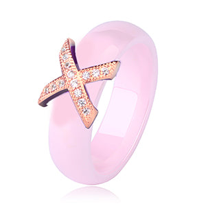 Fashion Jewelry Women Ring With AAA Crystal 6/8 mm X Cross Ceramic Rings For Women Men Plus Big Size 10 11 12 Wedding Ring Gift
