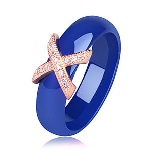 Fashion Jewelry Women Ring With AAA Crystal 6/8 mm X Cross Ceramic Rings For Women Men Plus Big Size 10 11 12 Wedding Ring Gift