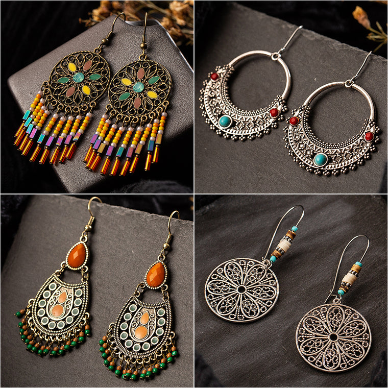 Multiple Vintage Ethnic Dangle Drop Earrings for Women Female Anniversary Bridal Party Wedding Jewelry Ornaments Accessories