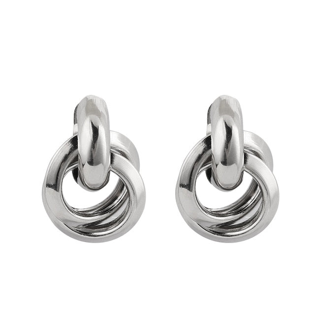 Flashbuy Gold Silver Alloy Drop Earrings For Women Exaggeration Earrings Wedding Simple Fashion Jewelry Trend Accessories